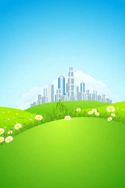 Groen landschap met stad — Stockvector
