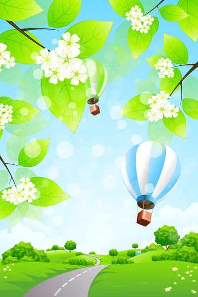 Grönt landskap med ballonger — Stock vektor