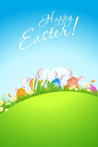 Paesaggio verde sfondo con uova di Pasqua — Vettoriale Stock