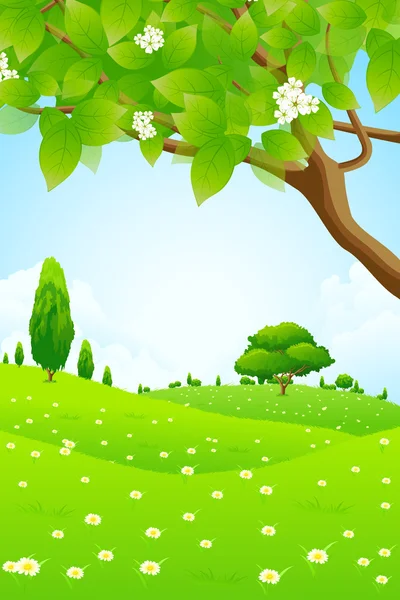 Зелений пейзаж з квітами — стоковий вектор