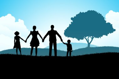 doğa arka plan ile aile siluet