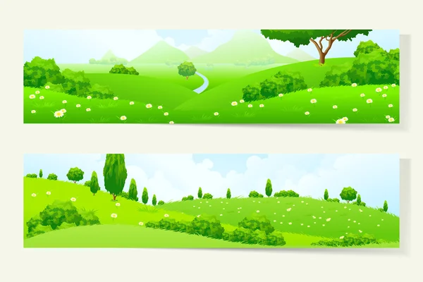 Two Horizontal Banners with Nature Landscale — Stock Vector