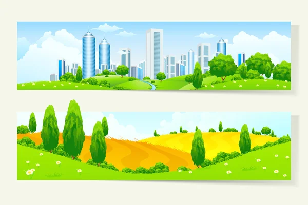 Deux bannières horizontales avec la nature et la ville — Image vectorielle