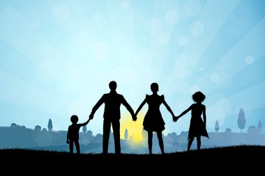 doğa arka plan ile aile siluet