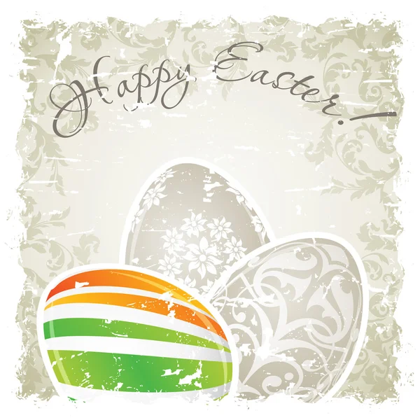 Grungy Easter Background with Decorated Eggs — Stock Vector