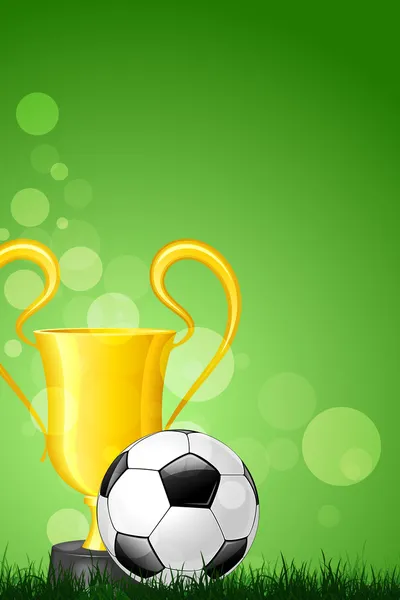 Voetbal met trofee op groen gras — Stockvector