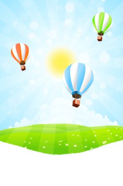 sıcak hava balon gökyüzünde, yeşil yatay