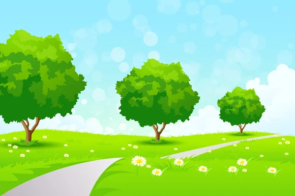 Καταπράσινο τοπίο με δέντρα — Διανυσματικό Αρχείο