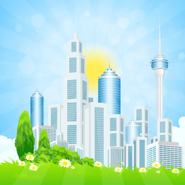 Green Landscape with City — Stock Vector
