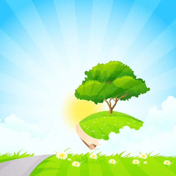 Green Tree on Island — Stock Vector