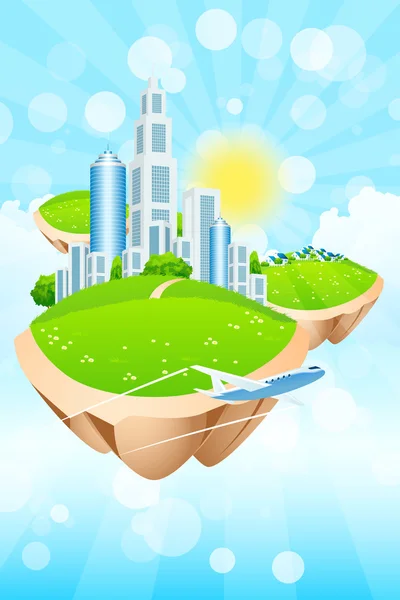 Business City on Island — Stock Vector