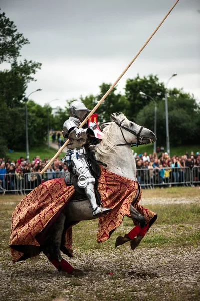 Knight on white horse — Stock Photo, Image