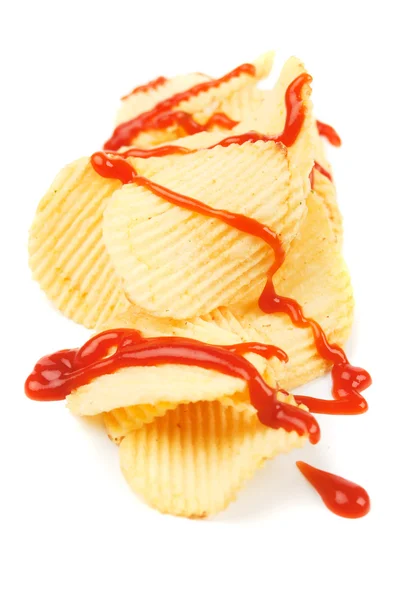 Burgonya chips, ketchuppal — Stock Fotó