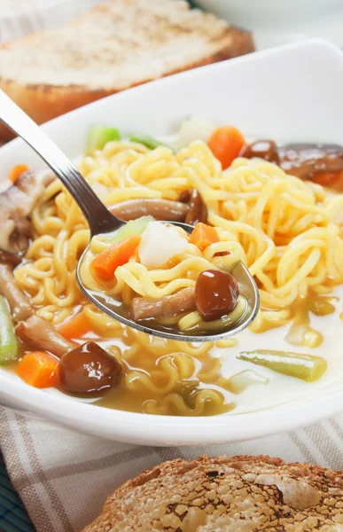 Noodle soup with mushrooms and vegetables — Stock Photo, Image