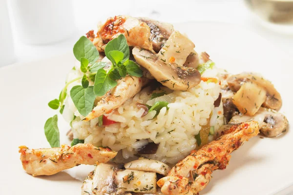 Risotto with mushrooms and chicken meat — Stock Photo, Image