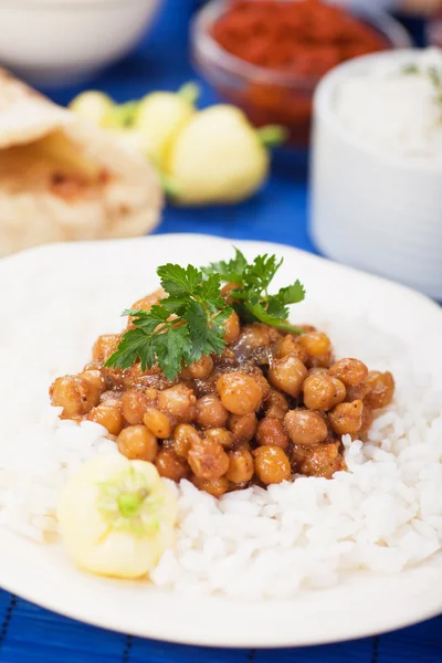 Chana masala with rice — Stock Photo, Image
