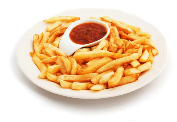 Pommes frites med tomatsås — Stockfoto