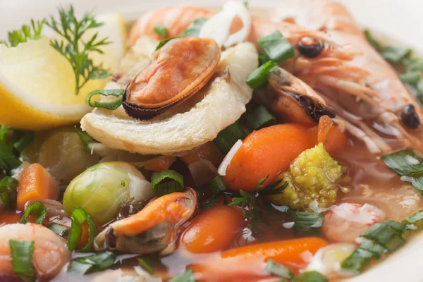 Sopa de frutos do mar e legumes — Fotografia de Stock