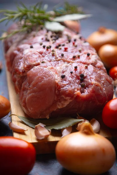 Carne Cerdo Cruda Preparada Para Asar Horno Barbacoa — Foto de Stock