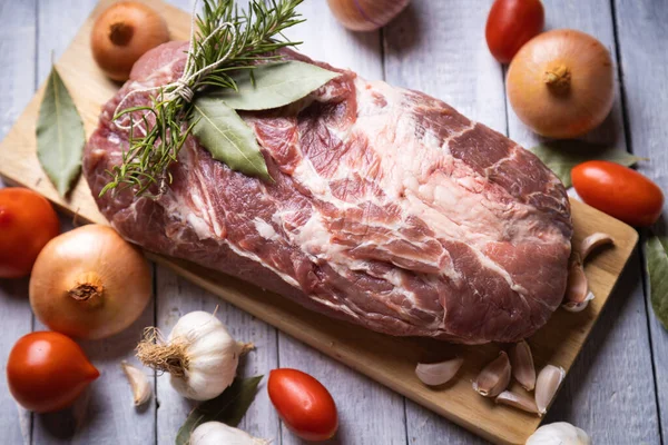 Carne Cerdo Cruda Preparada Para Asar Horno Barbacoa — Foto de Stock