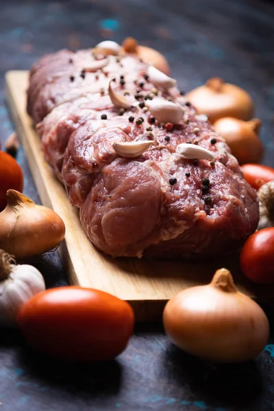 Viande Crue Porc Préparée Pour Rôtir Four Dans Barbecue — Photo