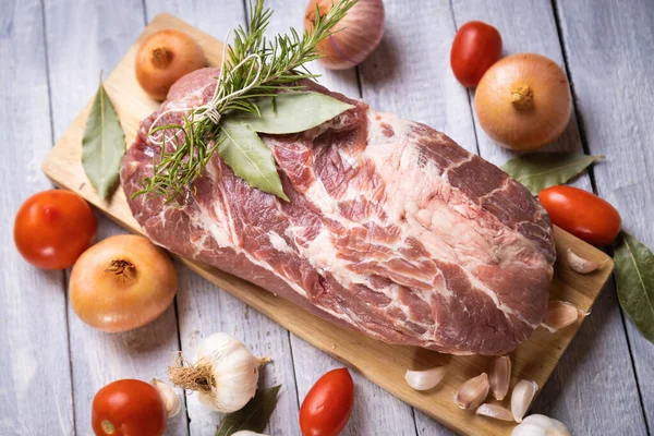 Raw Pork Neck Meat Prepared Roasting Oven Barbecue — Stock Photo, Image