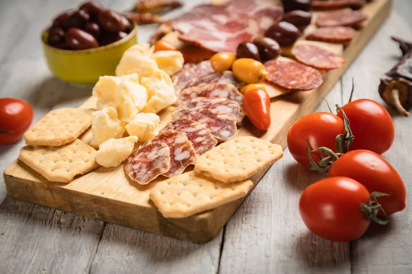 Charcuterie Board Various Cured Meats Sausages — Stock Photo, Image