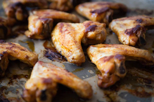 Ofen Gebratene Oder Gegrillte Scharfe Chicken Wings Beliebtes Fast Food — Stockfoto