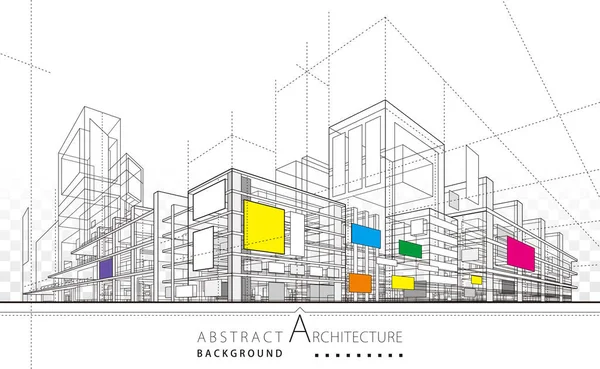 Dibujo Lineal Ilustración Imaginación Arquitectura Edificio Urbano Diseño Arquitectura Moderno Ilustraciones de stock libres de derechos