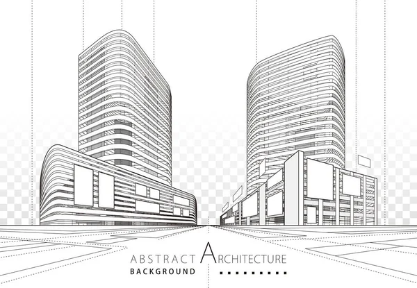 Illustrazione Disegno Lineare Immaginazione Architettura Edificio Urbano Design Architettura Moderno — Vettoriale Stock