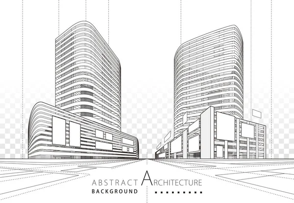 Dibujo Lineal Ilustración Imaginación Arquitectura Edificio Urbano Diseño Arquitectura Moderno Ilustración de stock