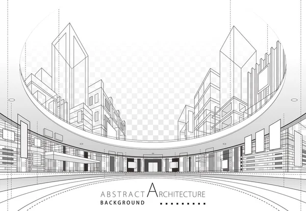 Illustration Linjär Ritning Fantasi Arkitektur Urban Byggnad Design Arkitektur Modern — Stock vektor