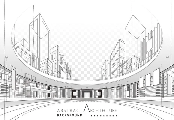 Dibujo Lineal Ilustración Imaginación Arquitectura Edificio Urbano Diseño Arquitectura Moderno Vectores de stock libres de derechos