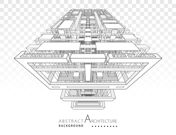 3Dイラスト線画 想像力のアーキテクチャ都市建築設計 建築現代抽象的な背景 — ストックベクタ