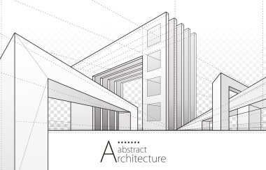 3D illüstrasyon mimarisi inşaat perspektifi tasarımı, soyut modern şehir manzarası arka planı.