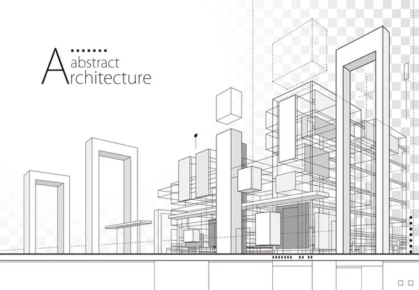Dibujo Lineal Ilustración Imaginación Arquitectura Edificio Urbano Diseño Arquitectura Moderno — Vector de stock