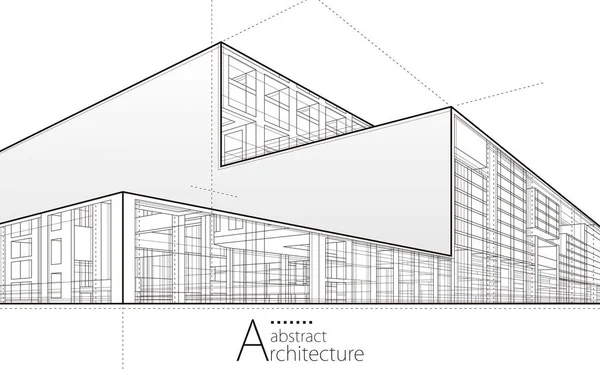 Illustration Arkitektur Byggnad Konstruktion Perspektiv Design Abstrakt Modern Urban Byggnad — Stock vektor