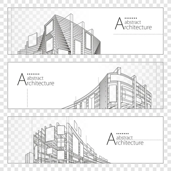 Desenho Linear Ilustração Imagination Arquitetura Construção Urbana Perspectiva Design Banner —  Vetores de Stock