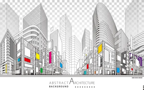 Dibujo Lineal Ilustración Imaginación Arquitectura Edificio Urbano Diseño Arquitectura Moderno Vectores de stock libres de derechos