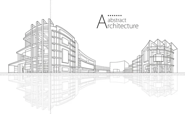 Desenho Linear Ilustração Imaginação Arquitetura Design Edifício Urbano Arquitetura Moderna —  Vetores de Stock