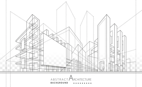 Illustration Linjär Ritning Fantasi Arkitektur Urban Byggnad Design Arkitektur Modern — Stock vektor