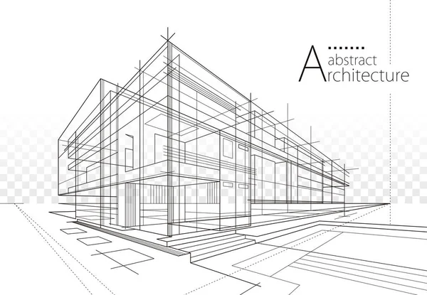 3D illüstrasyon Hayalgücü Mimarisi inşaat perspektifi tasarımı, soyut modern şehir binası çizimi siyah beyaz çizim.