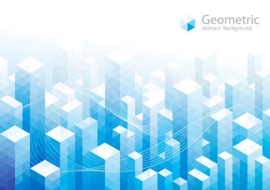 3D illüstrasyon perspektif yapısı modern geometrik mavi soyut zemin. Gökdelen Modern Şehir Binaları Mimari Tasarımı.