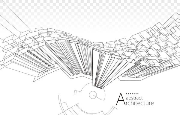 Illustratie Verbeelding Architectuur Gebouw Bouw Perspectief Ontwerp Abstracte Moderne Stedelijke — Stockvector