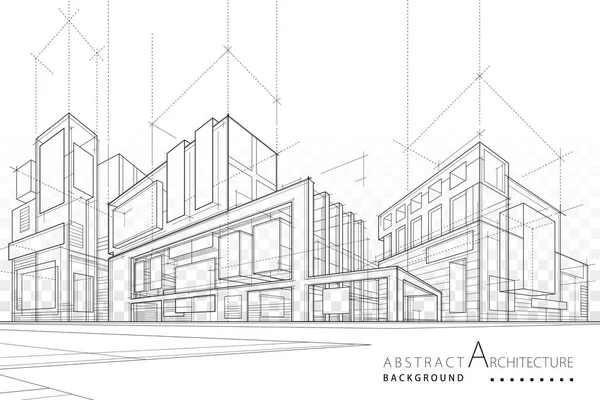 Illustration Imagination Architecture Building Construction Perspective Design Abstract Modern Urban — 图库矢量图片