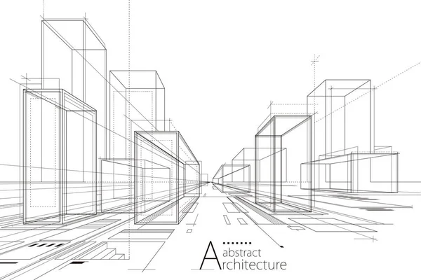 Illustration Umrisszeichnungen Abstrakter Moderner Städtischer Gebäude Und Architektur — Stockvektor