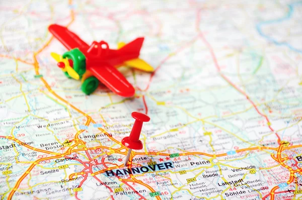 Hannover ,Germany map airplane — Stock Photo, Image