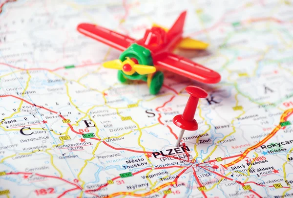 Pilsen, Çek Cumhuriyeti harita uçak — Stok fotoğraf