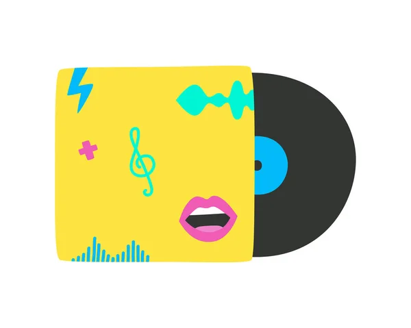 Vinyl record with a cover in bright colors — Stock Vector