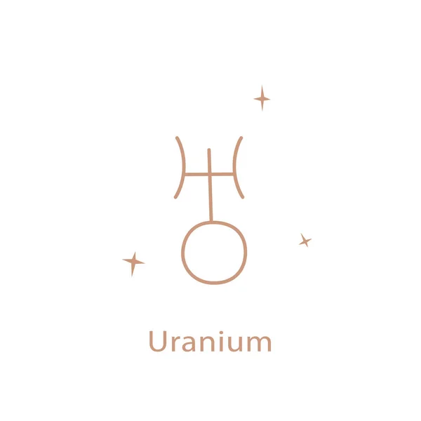 Astrologiska tecken på uran söt kontur stil. Magiskt kort, bohemisk design, tatuering, gravyr, häxomslag — Stock vektor